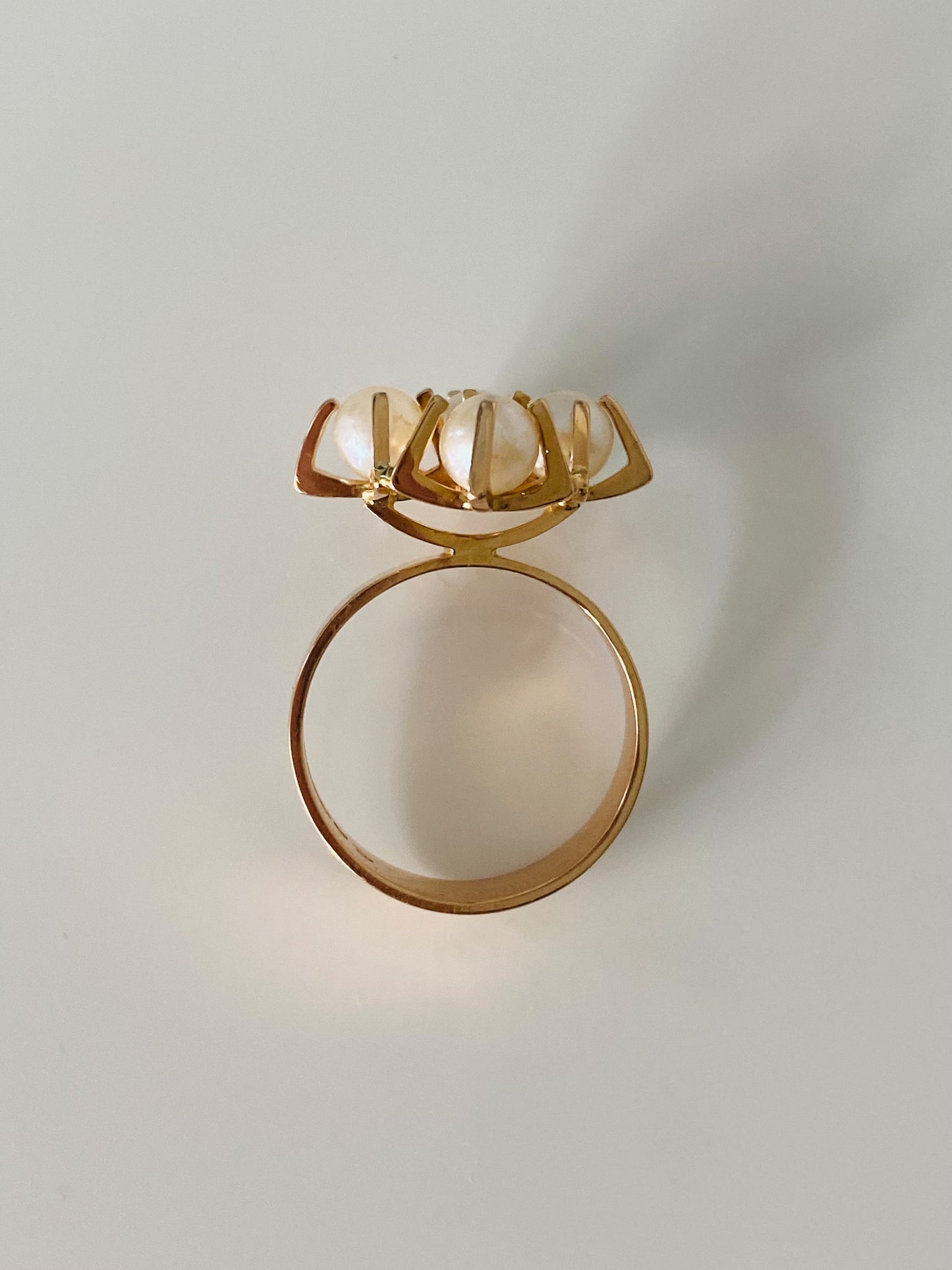 Elis Kauppi 585 Gold & Pearl Ring — Kupittaan Kulta Oy, Finland 1976