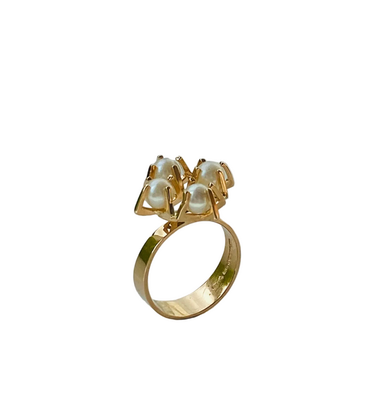 Elis Kauppi 585 Gold & Pearl Ring — Kupittaan Kulta Oy, Finland 1976