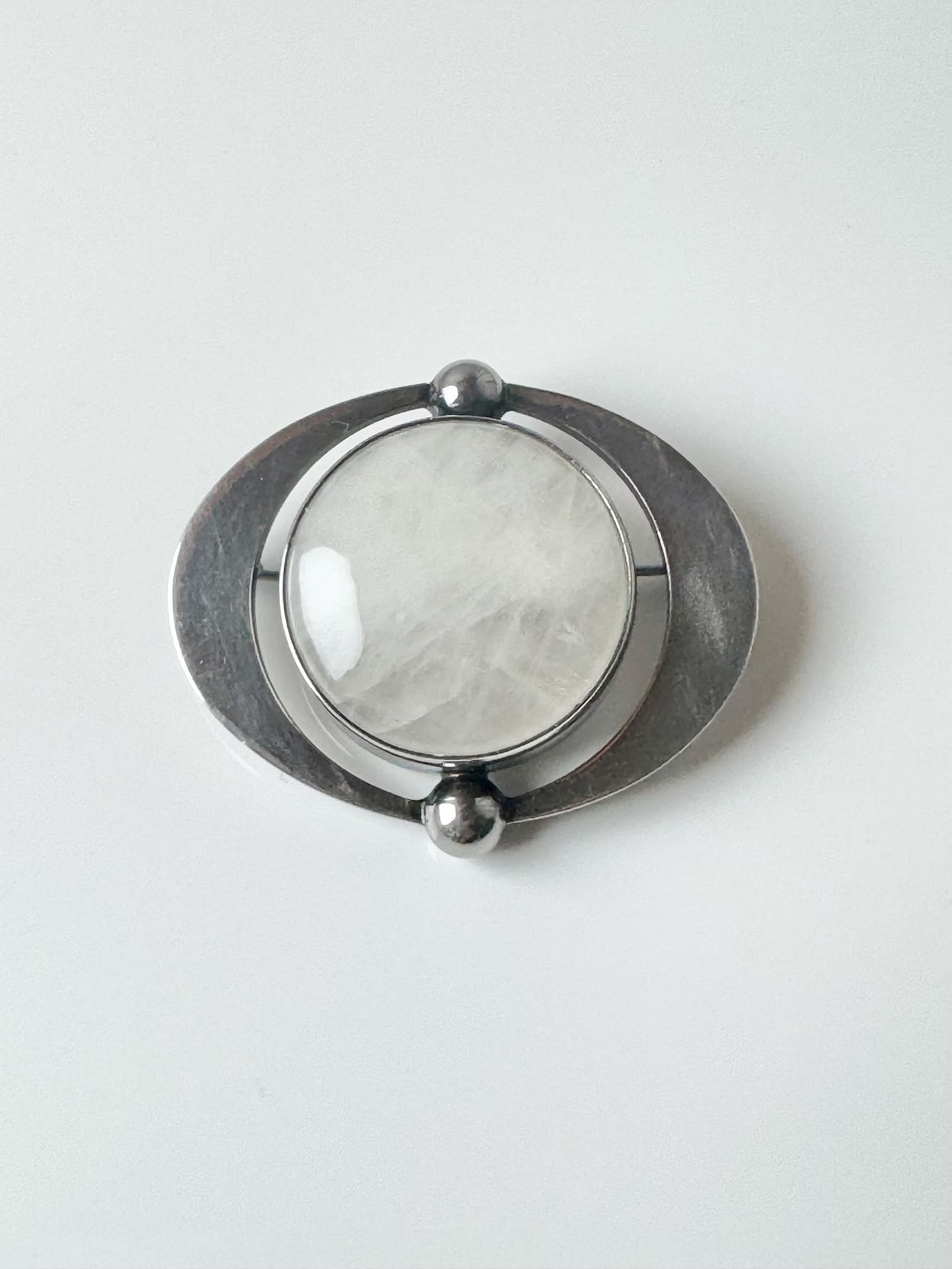 Heikki Kaksonen Modernist Sterling Silver & Quartz Brooch, 1964 — Kalevala Koru / Kaunis Koru, Made in Finland