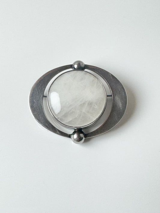 Heikki Kaksonen Modernist Sterling Silver & Quartz Brooch, 1964 — Kalevala Koru / Kaunis Koru, Made in Finland