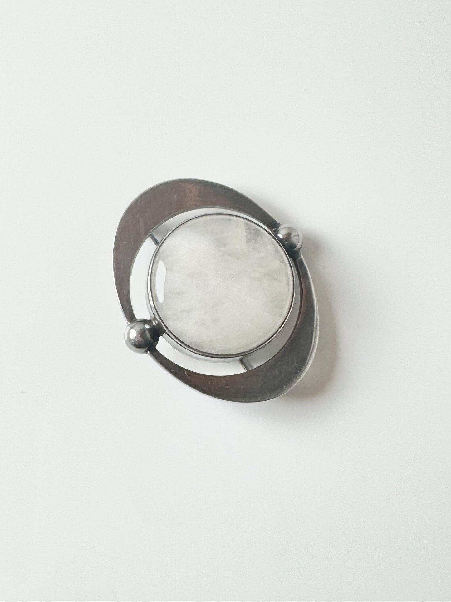 Heikki Kaksonen Modernist Sterling Silver & Quartz Brooch, 1964 — Kalevala Koru / Kaunis Koru, Made in Finland