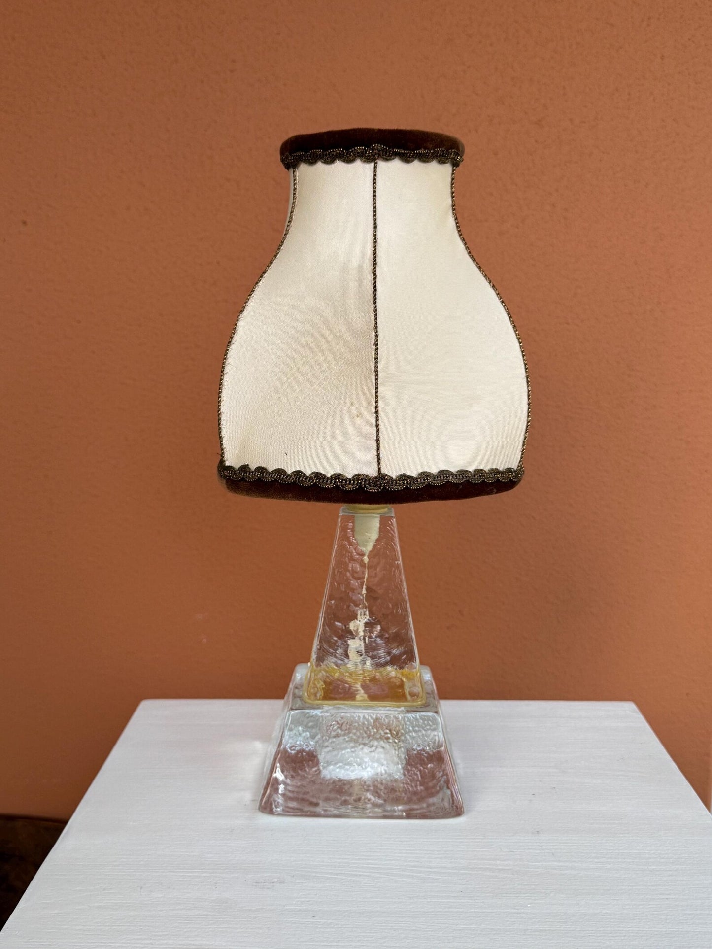 Vintage Swedish glass table lamp with handmade shade