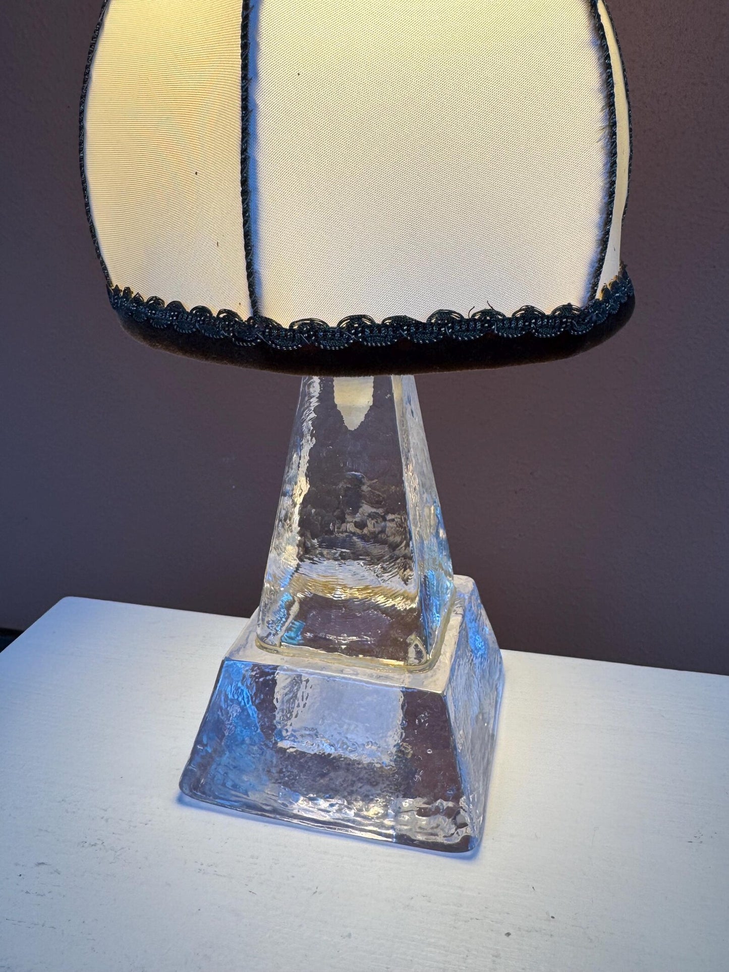 Vintage Swedish glass table lamp with handmade shade