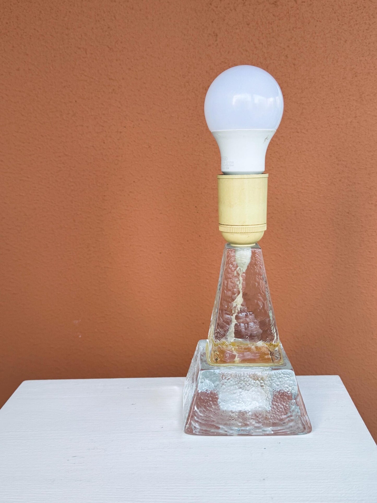Vintage Swedish glass table lamp with handmade shade