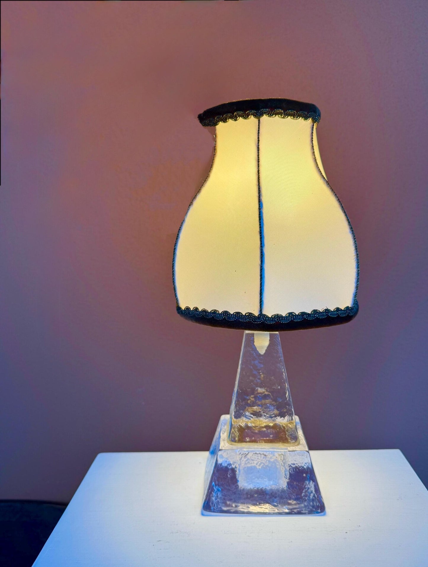 Vintage Swedish glass table lamp with handmade shade