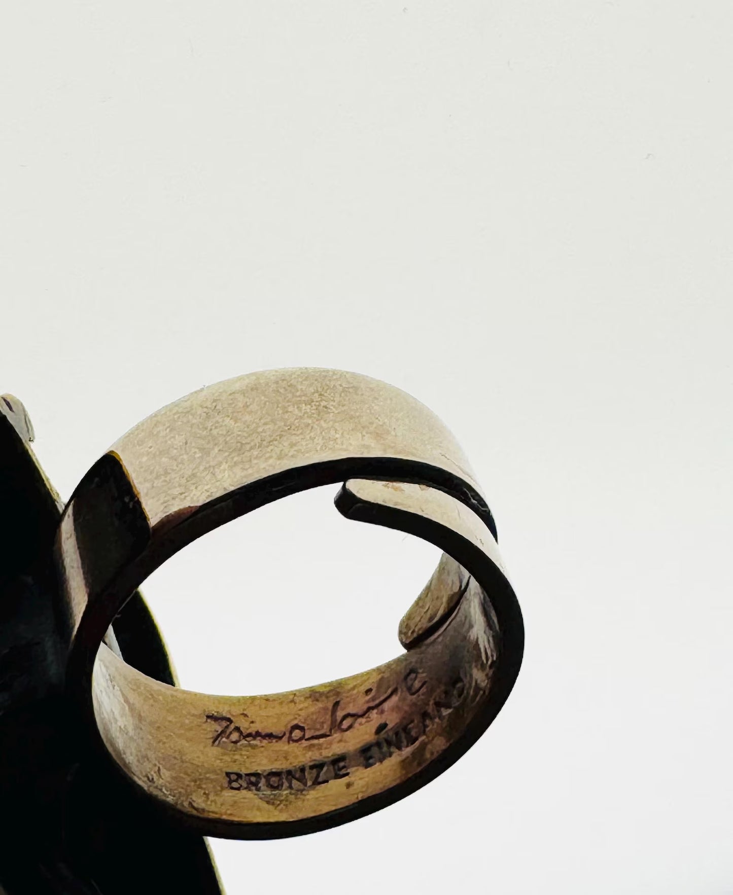 Signed Modernist Brutalist Bronze Ring by Jorma Laine for Turun Hopea, Finland 1970s