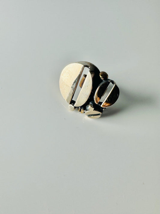 Signed Modernist Brutalist Bronze Ring by Jorma Laine for Turun Hopea, Finland 1970s