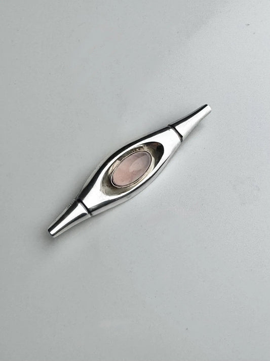 Elis Kauppi Modernist Sterling Silver & Rose Quartz Brooch, 1960 — Kupittaan Kulta Oy, Made in Finland
