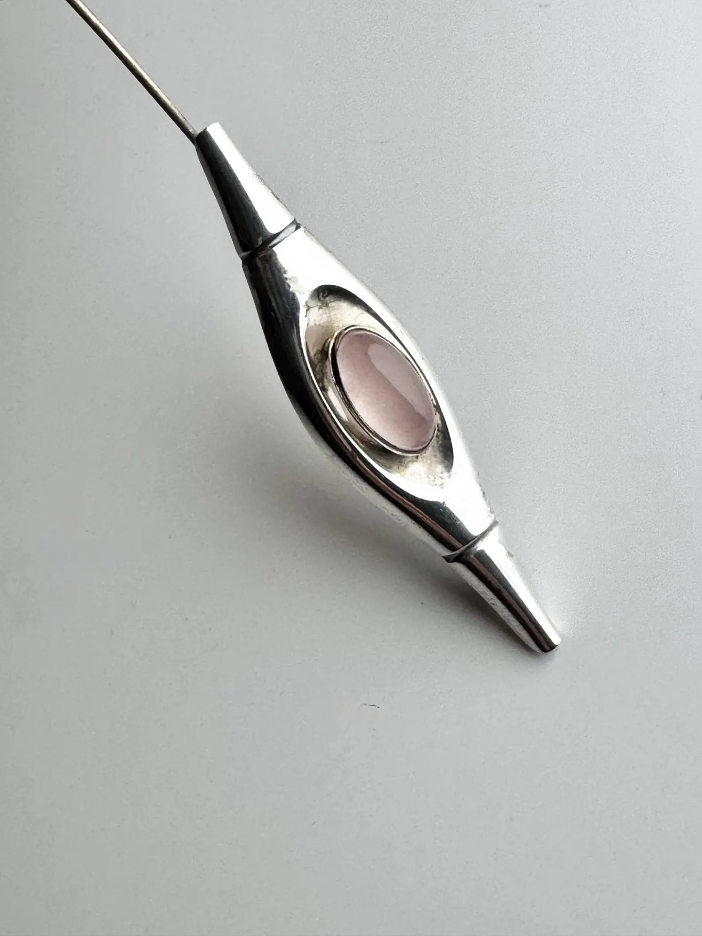 Elis Kauppi Modernist Sterling Silver & Rose Quartz Brooch, 1960 — Kupittaan Kulta Oy, Made in Finland