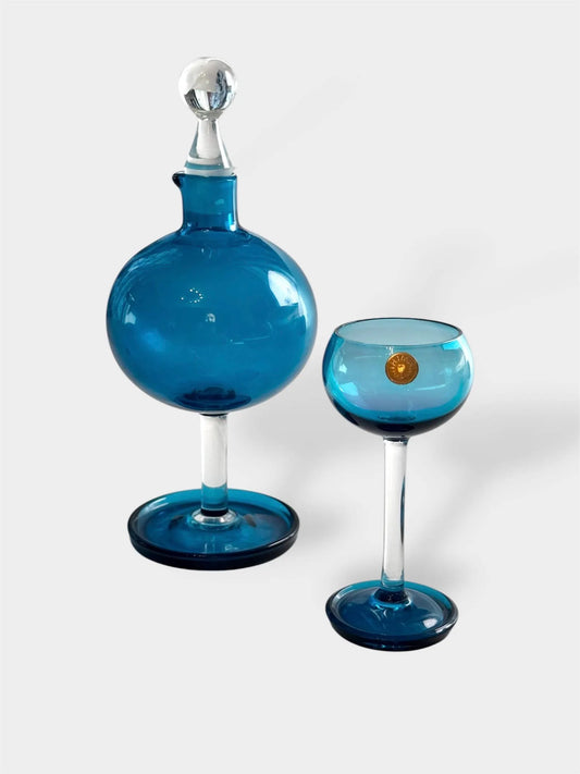 Vintage Harlequin Turquoise Decanter & Liqueur Glass Set by Nanny Still – Riihimäen Lasi, Finland 1950s