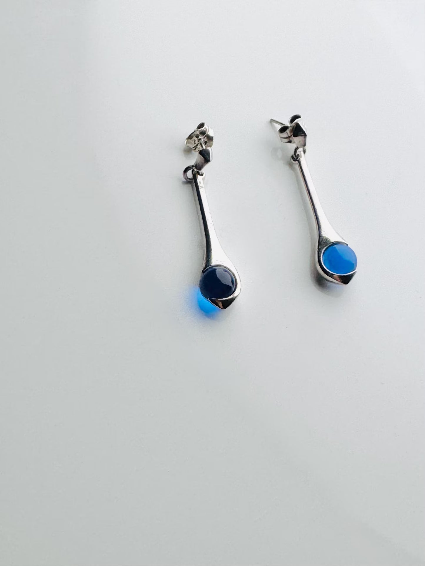Kalevala Koru "Meri Dangle" Sterling Silver & Blue Quartz Earrings, 1960s — Original Box, Made in Finland