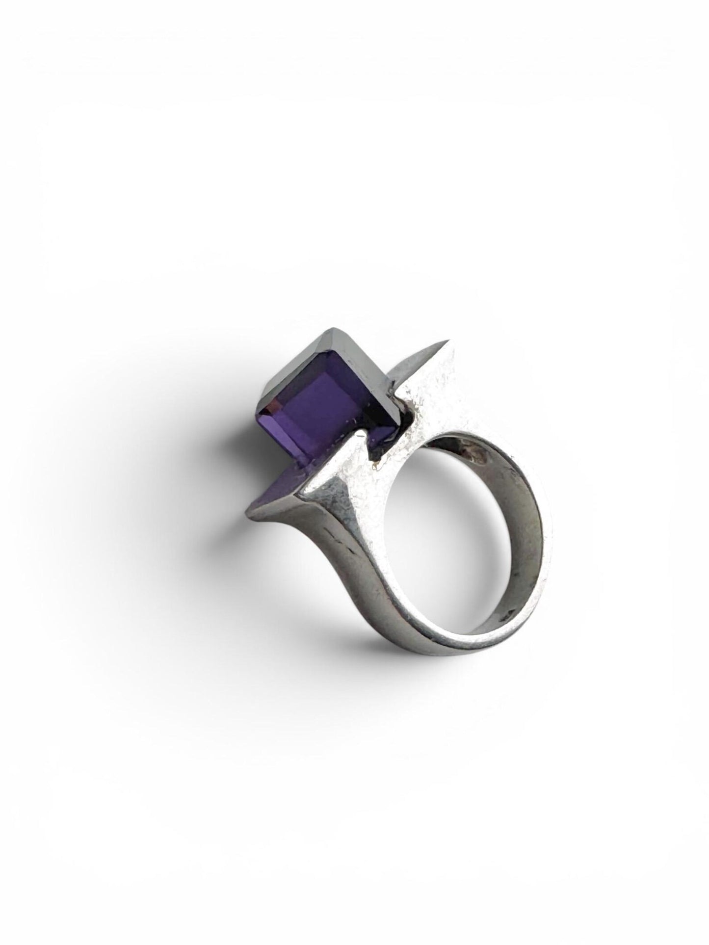 Modernist Statement Silver & Stone Ring — Large Solid Vintage Ring, Made in Finland
