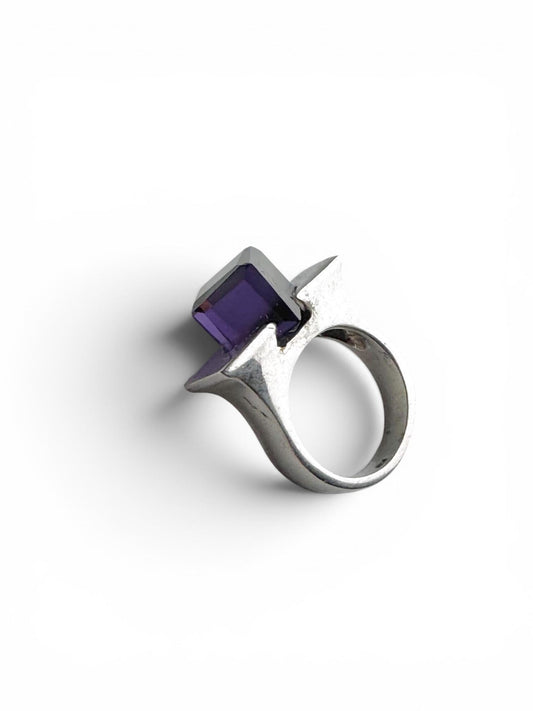 Modernist Statement Silver & Stone Ring — Large Solid Vintage Ring, Made in Finland