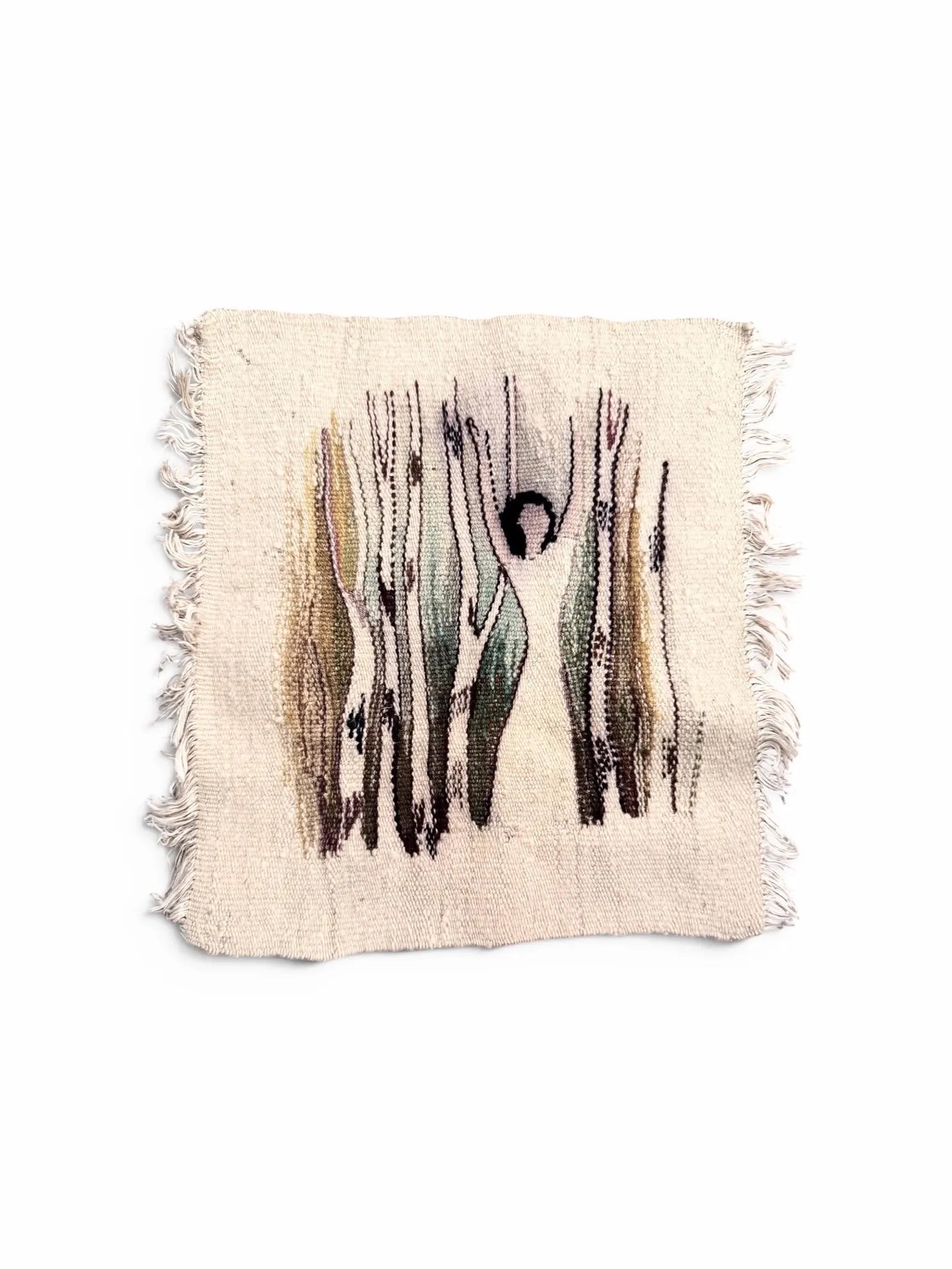 Vintage Finnish Handmade Wool Tapestry — Double-Sided Woven, 32×32 cm