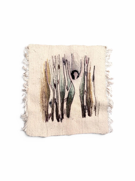 Vintage Finnish Handmade Wool Tapestry — Double-Sided Woven, 32×32 cm