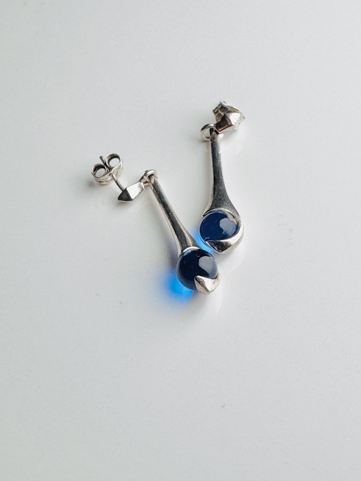 Kalevala Koru "Meri Dangle" Sterling Silver & Blue Quartz Earrings, 1960s — Original Box, Made in Finland