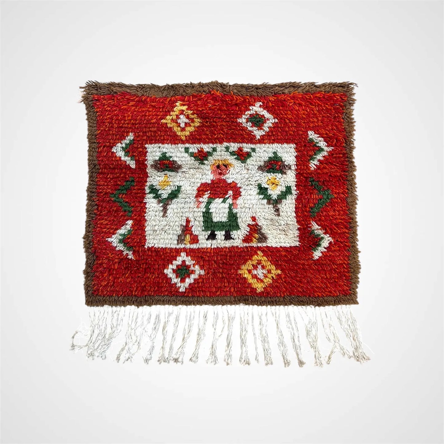 Vintage Finnish Rya Rug (Ryijy) 1960s – Mid Century Modern, Made in Finland