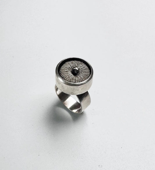 Rare Ibe Dahlquist Sterling Silver & Fossil Ring for Debe Form, Malmö Sweden 1966
