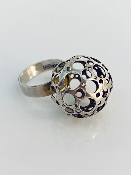 Handmade Rare and big size/Modernist vintage silver ring named “Ladybird”by famous Finnish jewelry designer Liisa Vitali