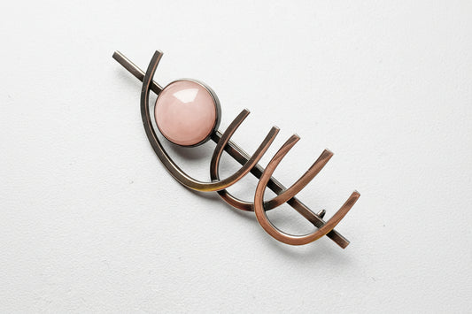 A fabulous and Rare modernist Finnish Sterling silver brooch with Pink Chalcedony , made by Finnish Jewelry designer Santtu Juhani Kiviharju