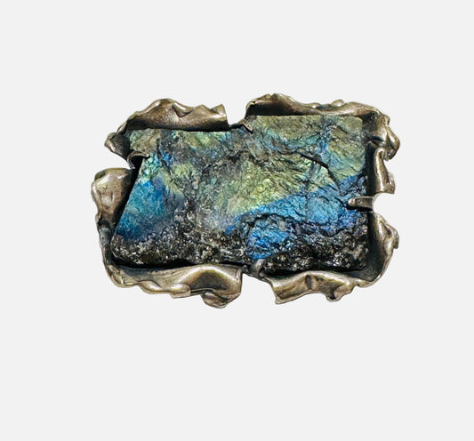 Rare and collectable modernist Finnish Sterling silver & spectrolite brooch , made by Finnish Jewelry designer Reino Saastamoinen in 1968