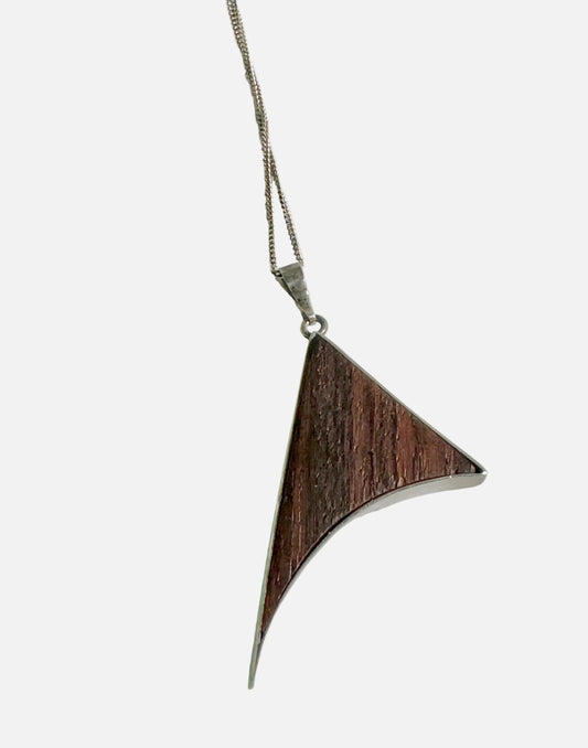 Rare Modernist Sterling silver pendant with teak by Tarmo B Lempinen, 1961, Made in Finland