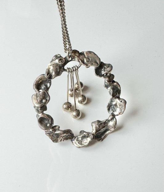 A very rare big contemporary sterling silver flexible pendant designed by jewelry designer Owe Johansson made in Finland in 1970s
