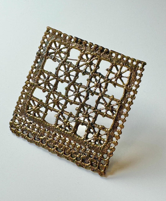 Absolutely stunning Large vintage Modernist Bronze Pitsi square Brooch by Finnish jewelry designer Pentti Sarpaneva for Turun Hopea, 1960s,