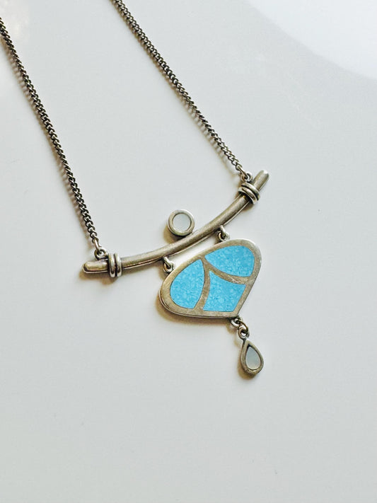Signed Vintage Turquoise & sterling silver pendant from Mexico
