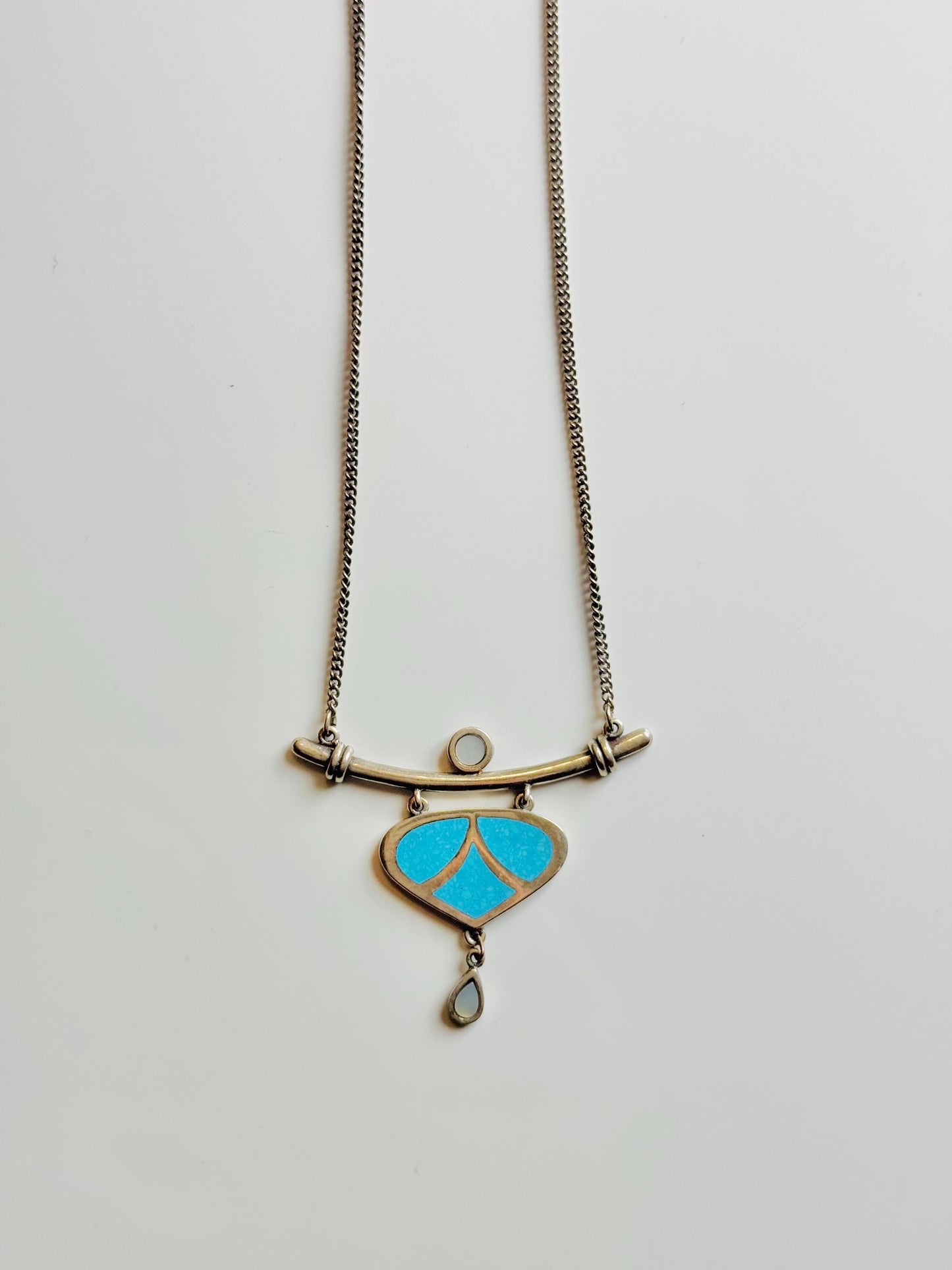 Signed Vintage Turquoise & sterling silver pendant from Mexico