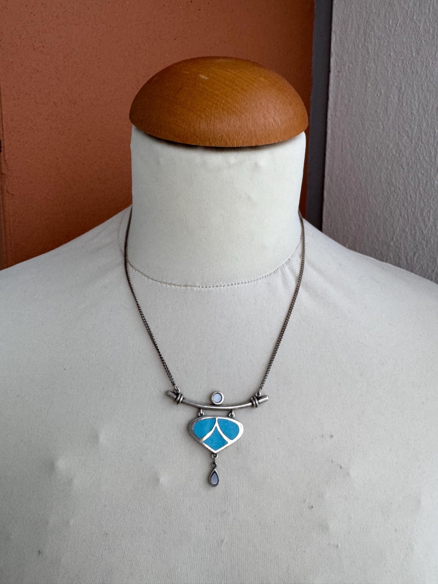 Signed Vintage Turquoise & sterling silver pendant from Mexico