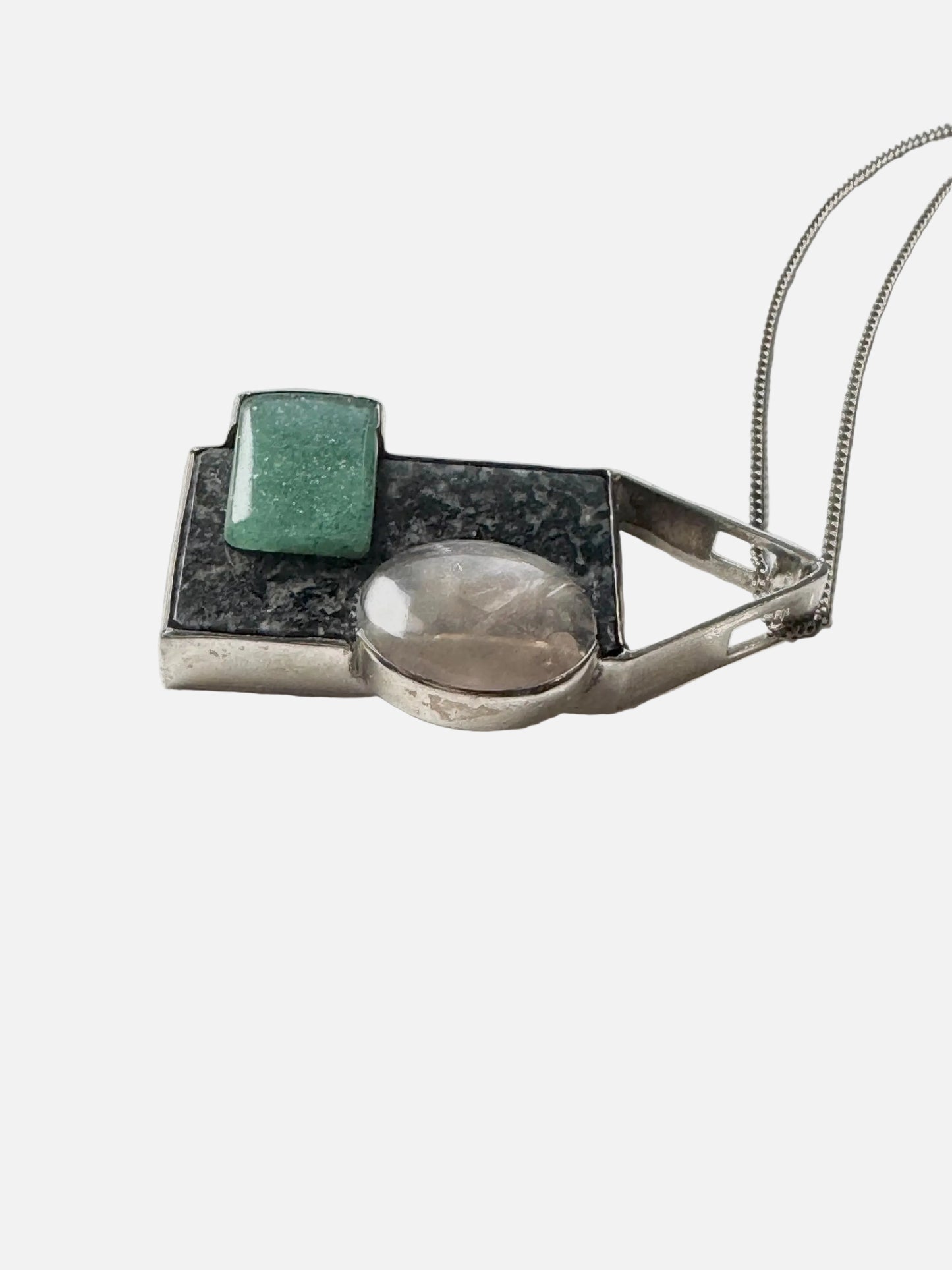 A absolutely sculpted Modernist Finnish Sterling silver&stones pendant in 1988, Made in Finland