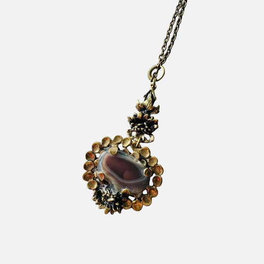 Signed Vintage Modernist Pentti Sarpaneva pendant made with agate and bronze , Turun Hopea, 1970s, Made in Finland