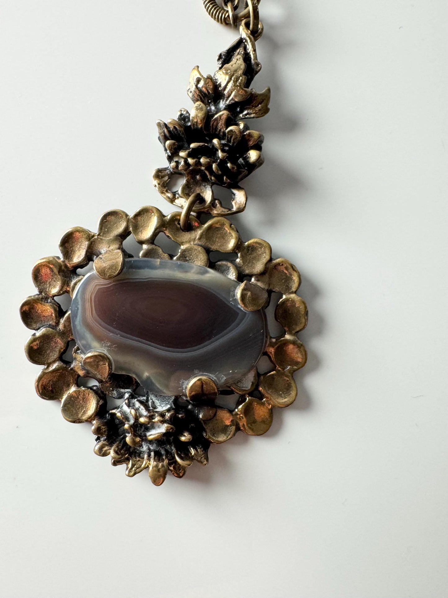 Signed Vintage Modernist Pentti Sarpaneva pendant made with agate and bronze , Turun Hopea, 1970s, Made in Finland