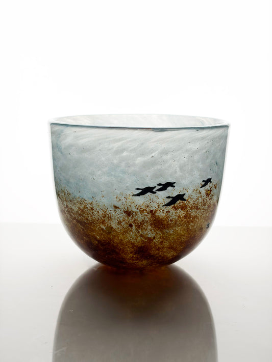 Signed/ vintage Kosta Boda art glass bowl named "Nordic Series" by Kjell Engman,1986, Made in Sweden