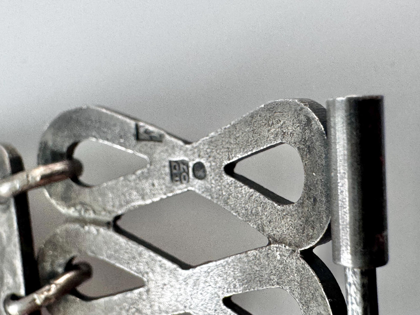 A rare and stunning statement modernist 800 silver and amber bracelet made by Orno in Poland.
